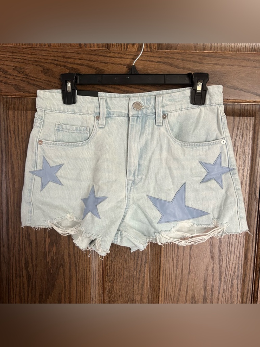 Blank NYC Light Blue Denim Shorts with Star Patches